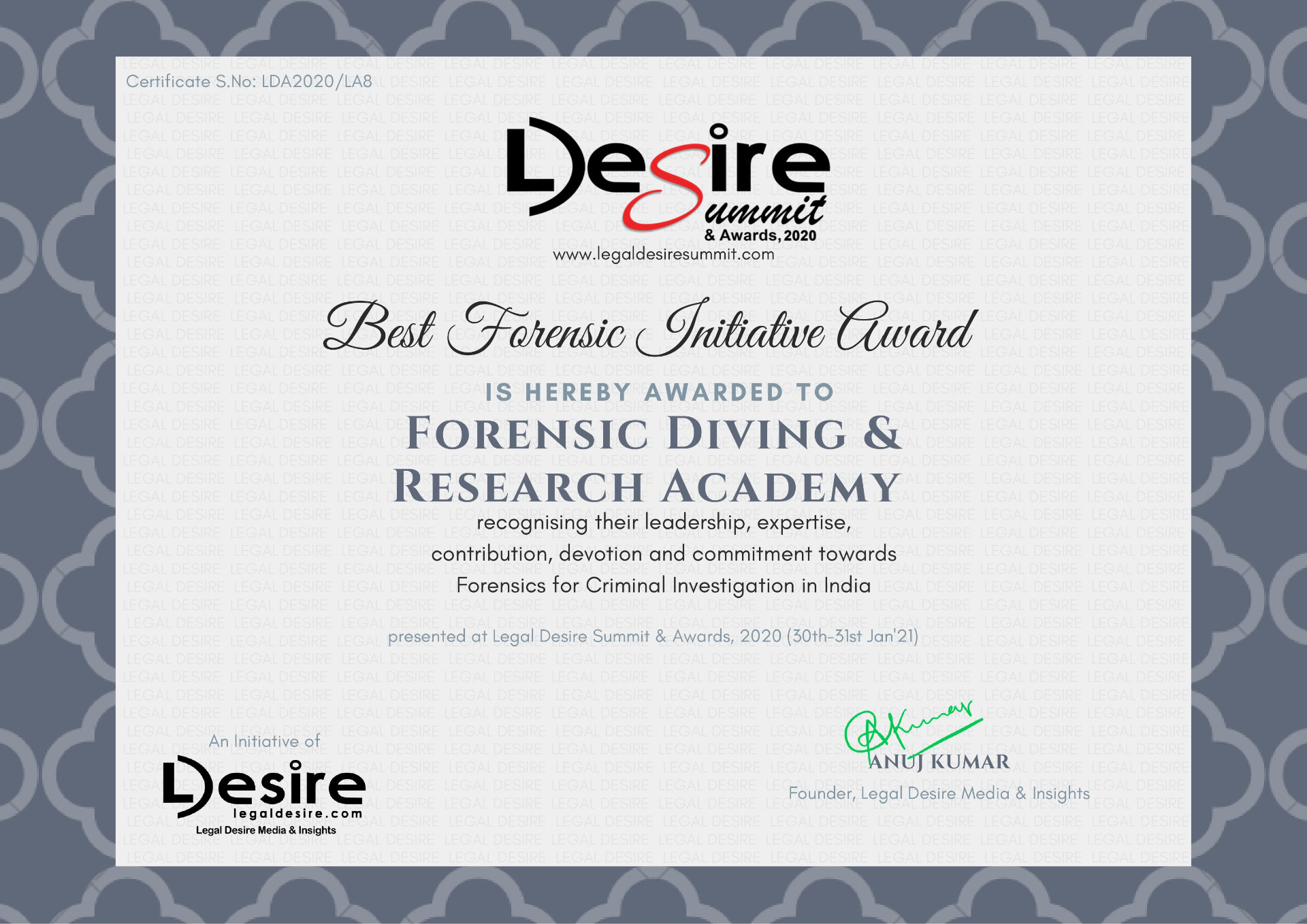 the award for a succesful organisation